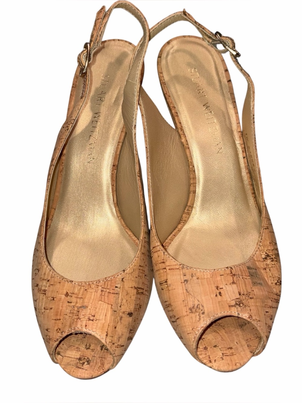NEW Stuart Weitzman Cork Peep Toe Wedge Sandals Shoes size 9